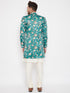 Men's Multicolor Base Blue Silk Blend Sherwani With Kurta Pyjama Set