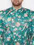 Men's Multicolor Base Blue Silk Blend Sherwani With Kurta Pyjama Set