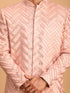 Men Pink Mirror Work Silk Blend Indo-Western with Cream Kurta & Pant Set