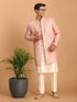 Men Pink Mirror Work Silk Blend Indo-Western with Cream Kurta & Pant Set