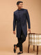 Men Blue Jacquard Ethnic Motif Synthetic Indo-Western with Navy Blue Pant Set