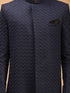 Men Blue Jacquard Ethnic Motif Synthetic Indo-Western with Navy Blue Pant Set