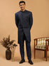 Men Blue Jacquard Ethnic Motif Synthetic Indo-Western with Navy Blue Pant Set