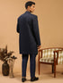 Men Blue Jacquard Ethnic Motif Synthetic Indo-Western with Navy Blue Pant Set