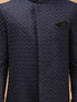 Men Blue Jacquard Ethnic Motif Synthetic Indo-Western with Navy Blue Solid Cotton Pant Set