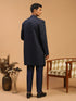 Men Blue Jacquard Ethnic Motif Synthetic Indo-Western with Navy Blue Solid Cotton Pant Set