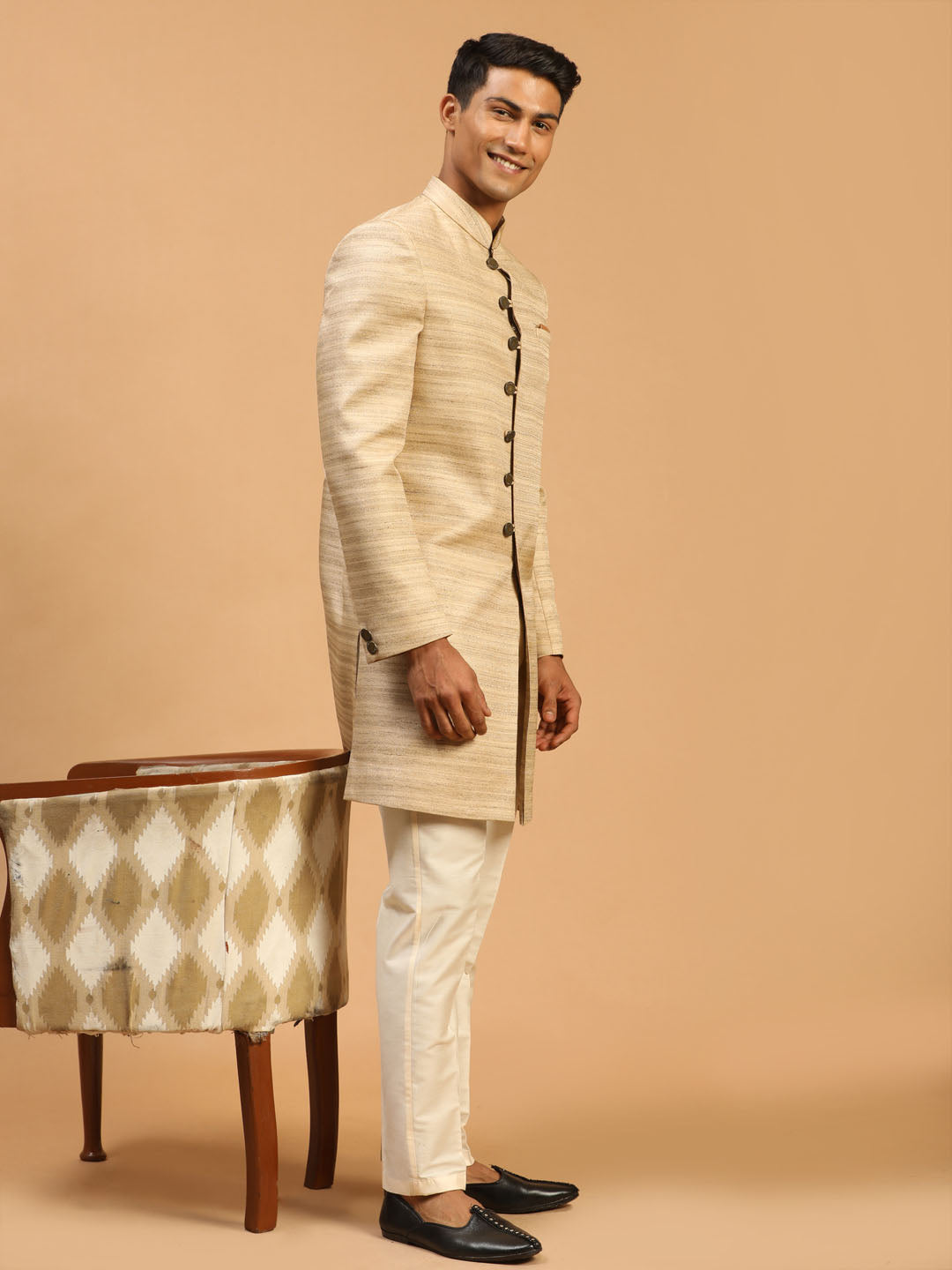 Men's Beige Sherwani Set