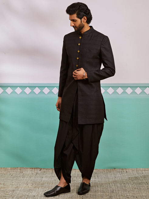 Men's Black Silk Blend Sherwani Set