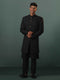 Men's Black Sherwani With Kurta Pant Set