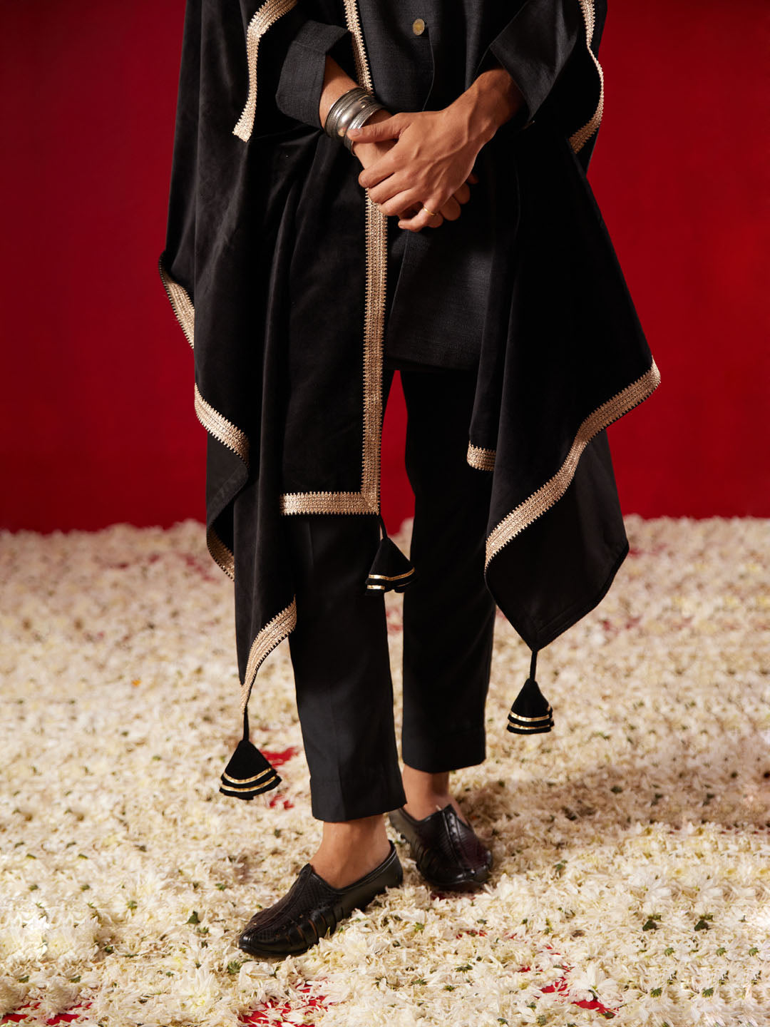 Men's Black Silk Blend Kurta, Pyjama & Dupatta Set