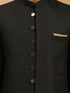 Men's Black Silk-Blend Solid Thigh Length Indo Western Set with Wide Leg Pant