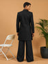 Men's Black Silk-Blend Solid Thigh Length Indo Western Set with Wide Leg Pant