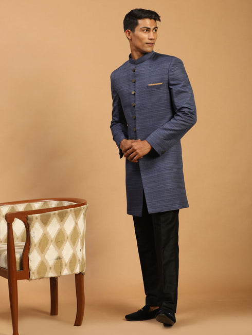 Men's Navy Blue Sherwani Set