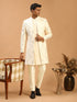 Men Cream Mirror Work Silk Blend Indo-Western with Pant Style Pyjama Set