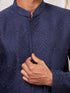 Men Navy Blue Silk Blend Jacquard Glitter Self-Texture Indo-Western with Pant Set