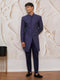 Men Navy Blue Silk Blend Jacquard Glitter Self-Texture Indo-Western with Solid Navy Blue Cotton Pant Set