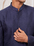 Men Navy Blue Silk Blend Jacquard Glitter Self-Texture Indo-Western with Solid Navy Blue Cotton Pant Set