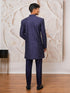 Men Navy Blue Silk Blend Jacquard Glitter Self-Texture Indo-Western with Solid Navy Blue Cotton Pant Set