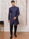 Men's Navy Blue Silk Blend Indowestern And Pant Set