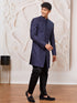 Men's Navy Blue Silk Blend Indowestern And Pant Set