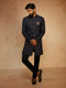Men's Navy Blue Solid Sequin Zardozi Embroidery Indo-Western with Black Pant Style Pyjama Set