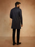 Men's Navy Blue Solid Sequin Zardozi Embroidery Indo-Western with Black Pant Style Pyjama Set