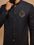 Men's Navy Blue Solid Sequin Zardozi Embroidery Indo-Western with Cream Pant Style Pyjama Set