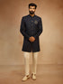 Men's Navy Blue Solid Sequin Zardozi Embroidery Indo-Western with Cream Pant Style Pyjama Set