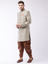 Men's Beige, Grey And Coffee Brown Silk Blend Sherwani Set