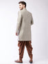 Men's Beige, Grey And Coffee Brown Silk Blend Sherwani Set