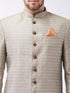 Men's Beige, Grey And Coffee Brown Silk Blend Sherwani Set
