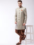 Men's Beige, Grey And Coffee Brown Silk Blend Sherwani Set