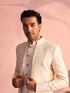 Men's Cream Schiffli Worked With Sequin Detailing Indo With Sleeveless Kurta Pant Set