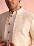 Men's Cream Schiffli Worked With Sequin Detailing Indo With Sleeveless Kurta Pant Set