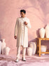 Men's Cream Schiffli Worked With Sequin Detailing Indo With Sleeveless Kurta Pant Set