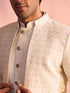 Men's Off White Cotton-Blend Ethnic Motiff Knee Length Indo Western Set with Churidar