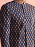 Men Navy Blue Mirror Work & Resham Embroidery Georgette Sherwani-Style Indo-Western with Solid Cotton Pant Set