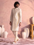 Men Cream Sequin Georgette Sherwani with Silk Blend Churidar Set