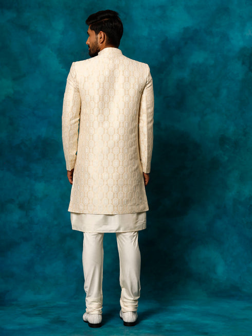 Men's Beige Imported Jacquard Indo With Kurta Pyjama Set