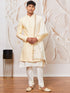 Men's Beige Silk Blend Indowestern, Kurta Pyjama And Dupatta Set