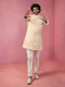 Men's Beige Jacquard Indo-Western Kurta with Cream Trousers