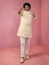 Men's Beige Jacquard Indo-Western Kurta with Cream Trousers