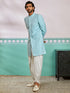 Men's Blue Silk Blend Sherwani Set