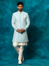 Men's Blue Imported Jacquard Indo With Kurta Pyjama Set