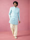 Blue Silk Blend Jacquard Indo-Western Set with Pants