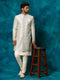 Men Grey Jacquard Silk Blend Indo-Western with Cream Kurta & Pant Set