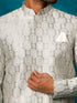 Men Grey Jacquard Silk Blend Indo-Western with Cream Kurta & Pant Set
