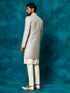 Men Grey Jacquard Silk Blend Indo-Western with Cream Kurta & Pant Set