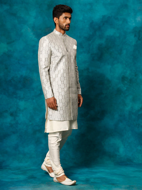 Men's Grey Imported Jacquard Indo With Kurta Pyjama Set