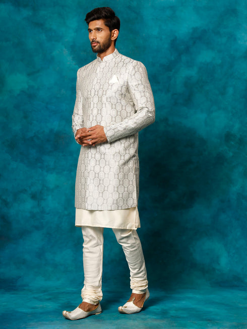 Men's Grey Imported Jacquard Indo With Kurta Pyjama Set